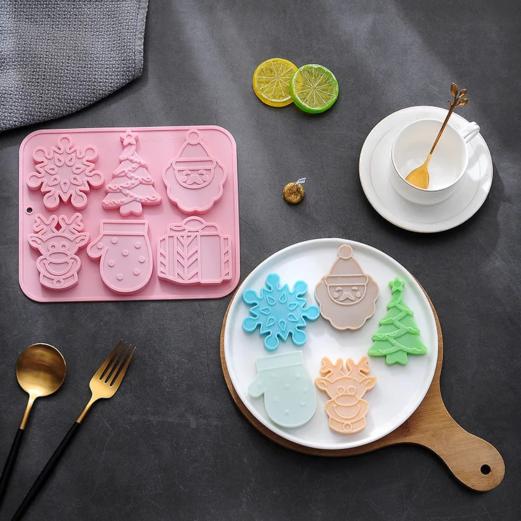 BS2217 6 cavity рождественскую тему праздника снега дерева лося перчатки старика Подарочная коробка шоколадный торт силиконовые формы для выпечки