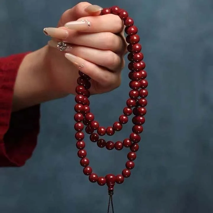 Retro Buddha Bead Bracelet for Men and Women, 108 Beads Natural Cinnabar Bracelet High Content Raw Ore