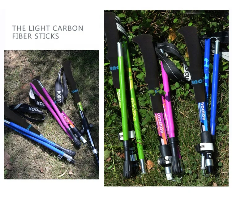 Essential lightweight walking stick for mountaineering  carbon fiber and aluminum alloy 5-section folding mountaineering stick
