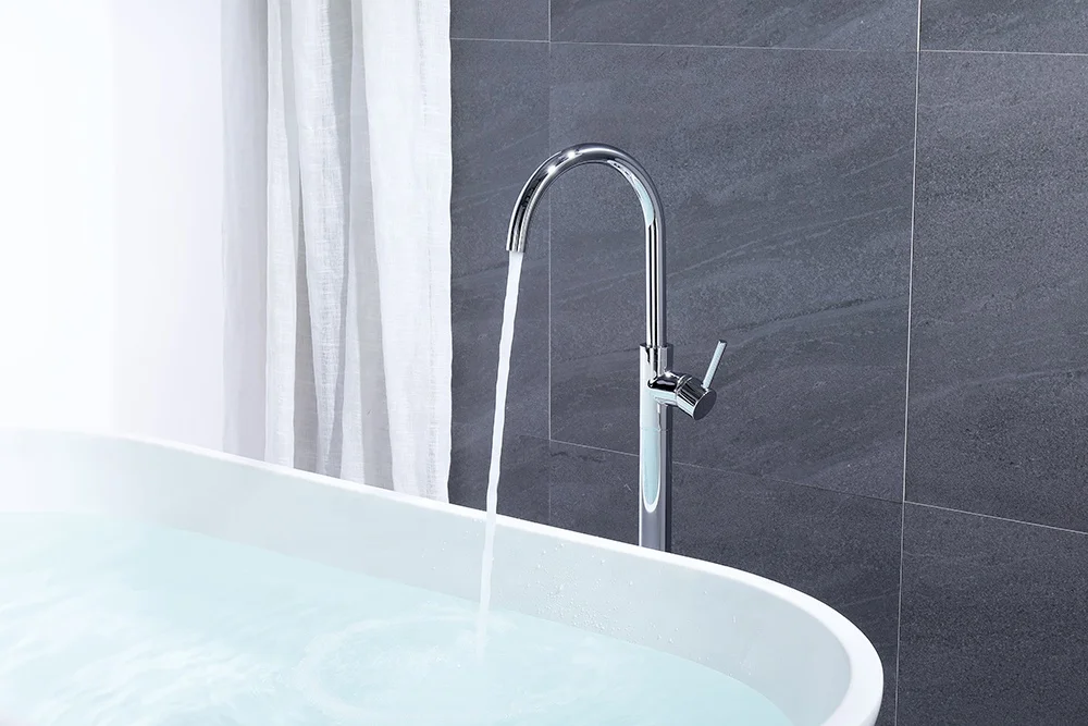 Classic premium stainless steel all-copper hot and cold switch brushed silver straight roundfreestanding bath faucet