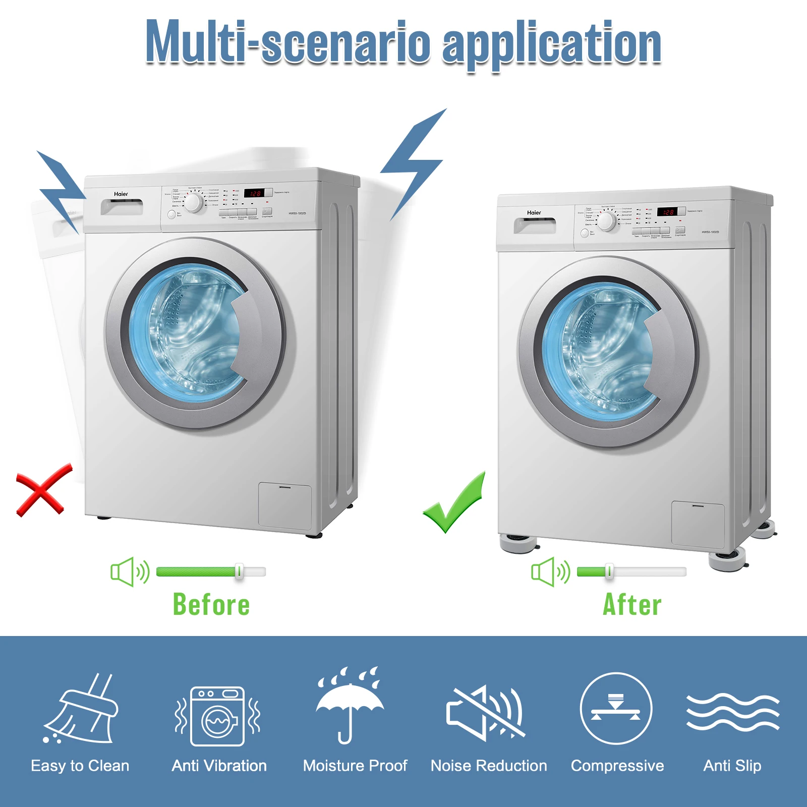 Anti-Vibration Feet for Washing Machine & Dryer - Rubber Feet Pads to Reduce Noise and Protect Floors - Set of 4