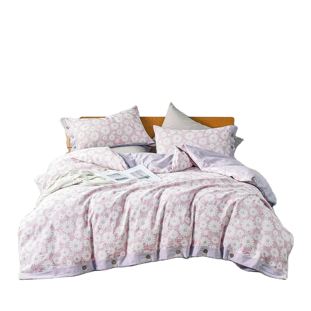 Хлопковые фиолетовые цветочные постельные принадлежности для дома