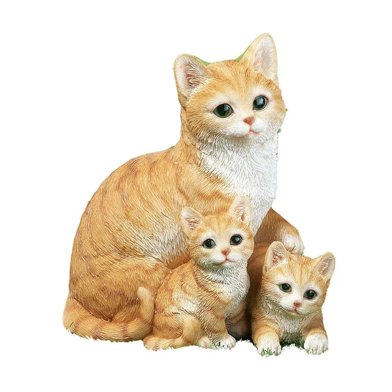 Реалистичная скульптура мама кошка и котята фигурка милый кот сад статуя садовые украшения