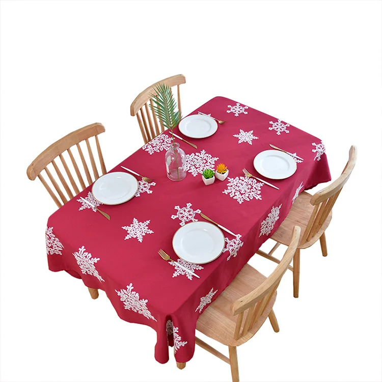 
Wholesale new Christmas red embroidered table cloth ready made cotton linen table cloth for the living room hotel 