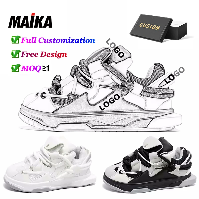 Customize Logo Designer Luxury Shoes Men Woman Fashion White PU Leather Vintage Walking Style Sneaker 2024 Sporty Chunky Shoes