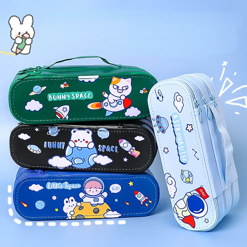 Big Capacity Custom Kids School Girls 3D Stand up Pen Holder Bag Cute Silicone Pencil Case With Animal Face