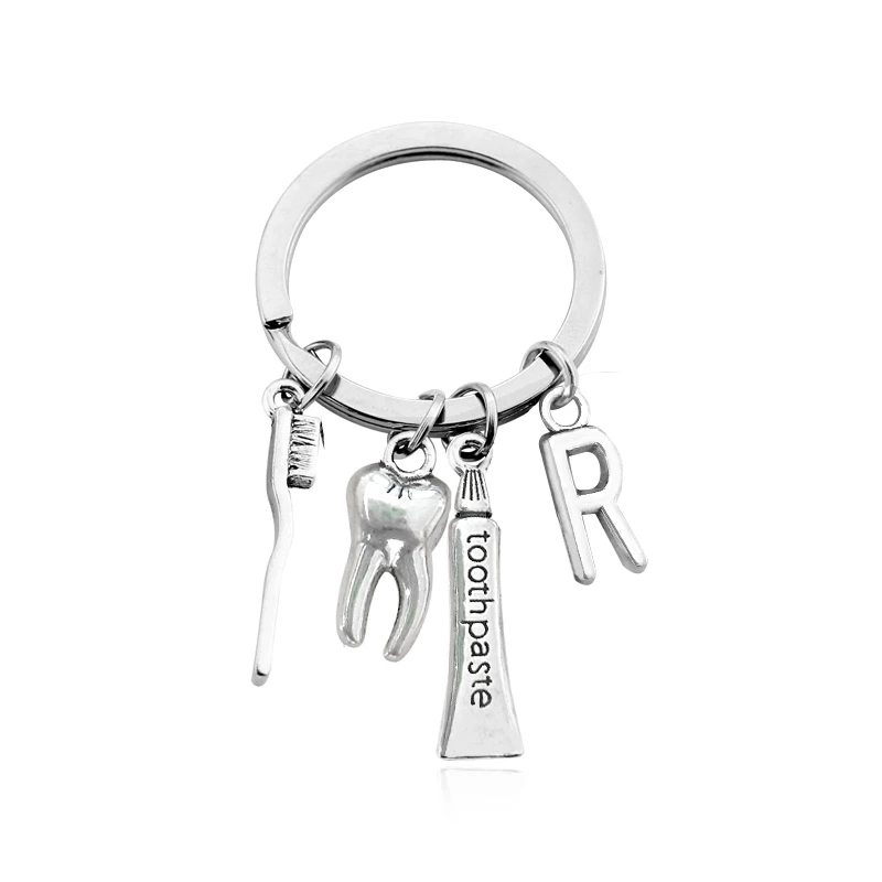 New 26 Letters Creative Personality Toothbrush Key Chain Protection Dental Health Dentist Gift Decoration Pendant