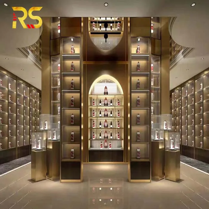 Foshan Risen Stainless Steel Luxury Glass Door Built-In Wine Cabinet Bar Living Room Furniture