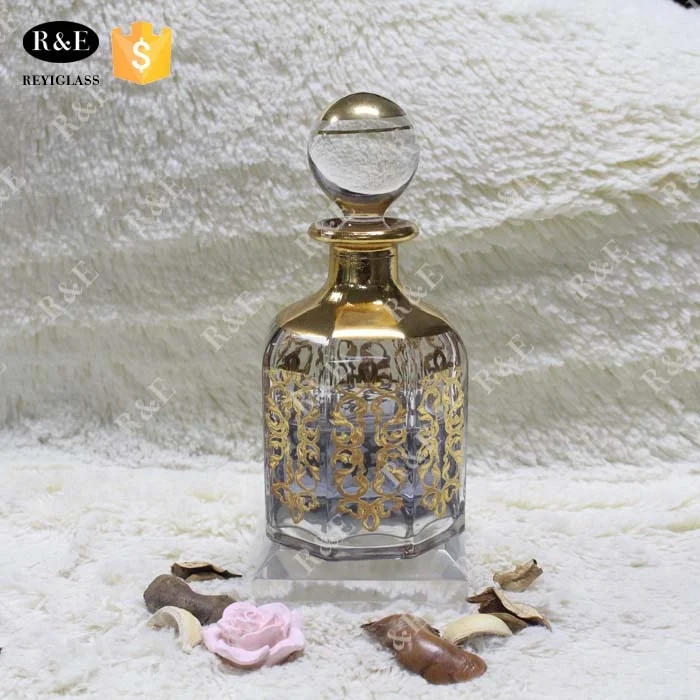 200ml golden hand painting display arabic perfume glass bottle