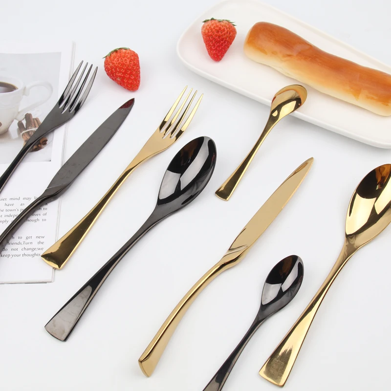Customize logo Metal  Dinnerware Set Knife spoon fork  flatware  stainless steel Gold Cutlery  set
