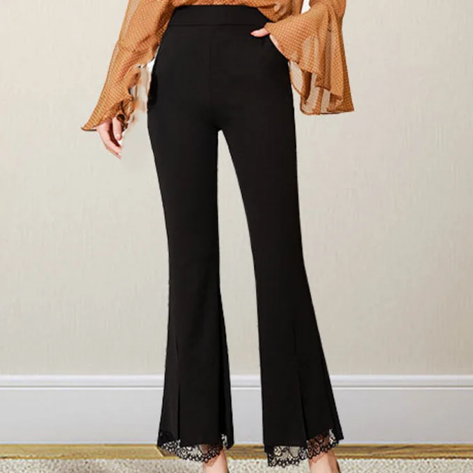 
Lace Design Lady Trouser Ladies Simple Flare Trousers Women Slimming Pants 