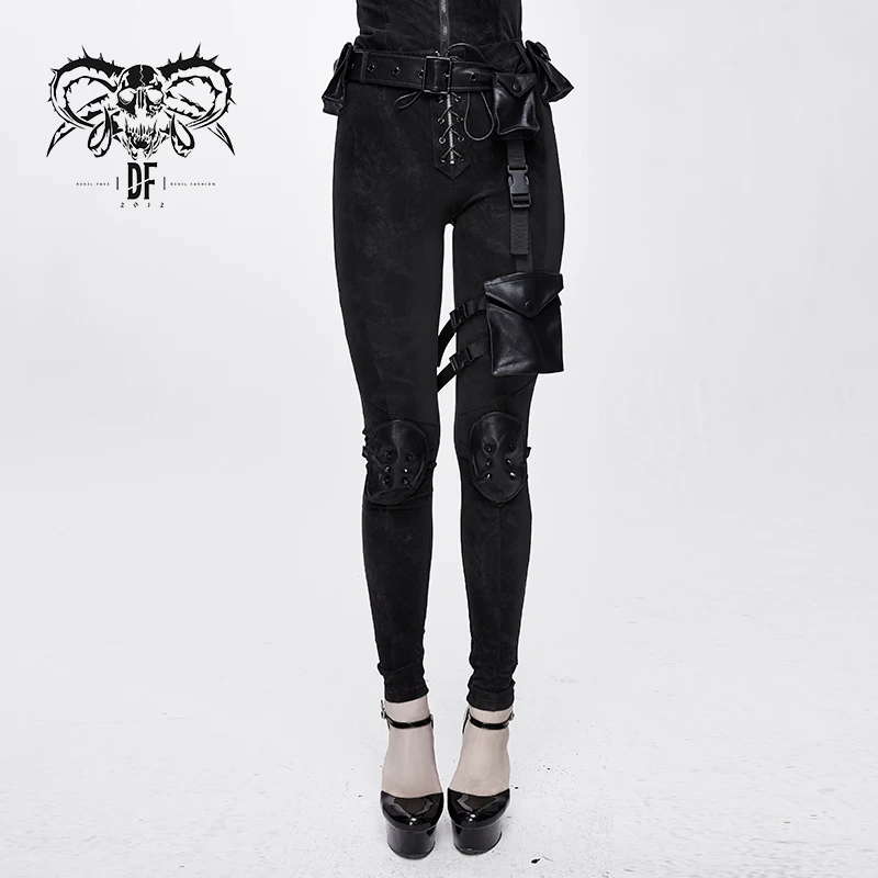 PT102 Devil fashion dark pattern stretchy cyberpunk sexy women black skinny pants with pockets