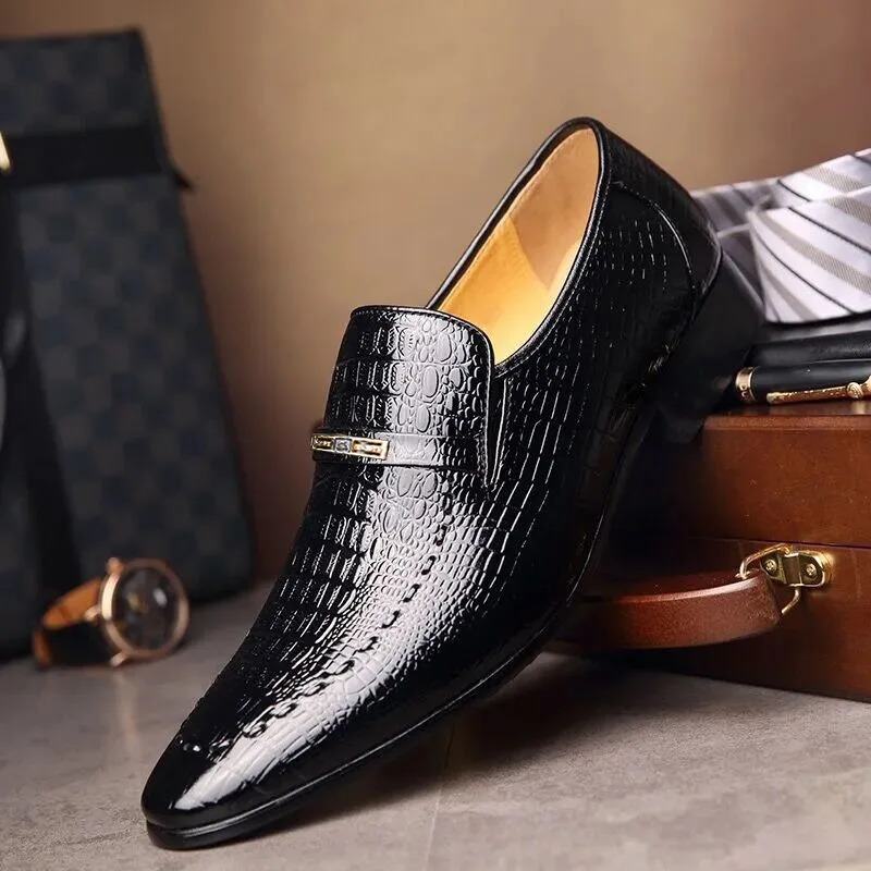 New Arrivals Mens Alligator Pattern Casual Slip On Leather Loafers Wedding Business Dress Shoes