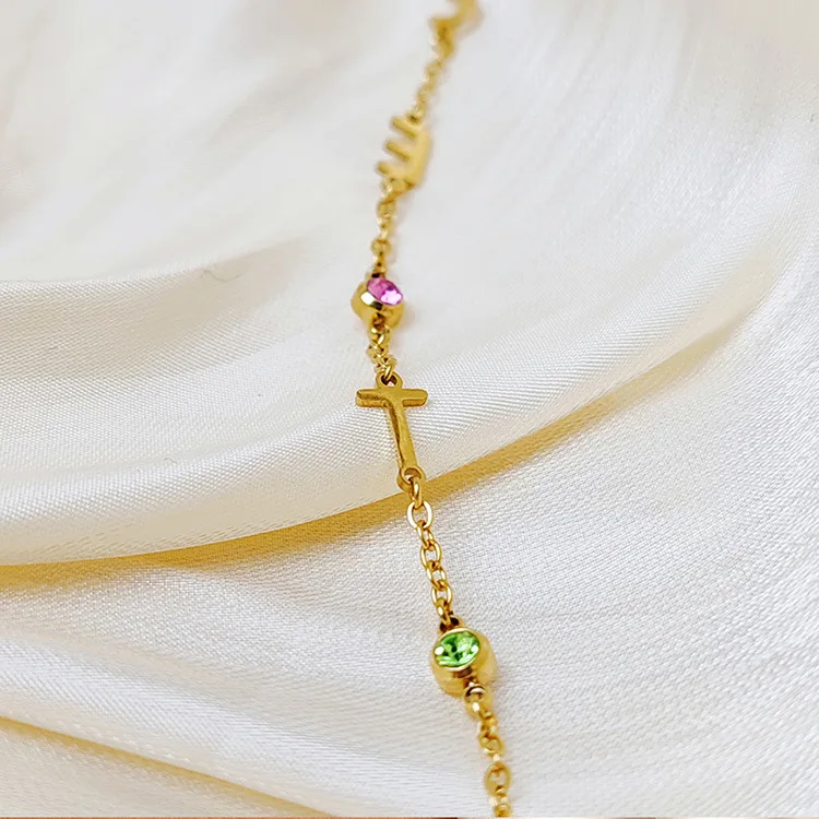 Minimalist Custom Name Letters Elegant Women Personalized 14K Gold Plated Birthstone Necklace