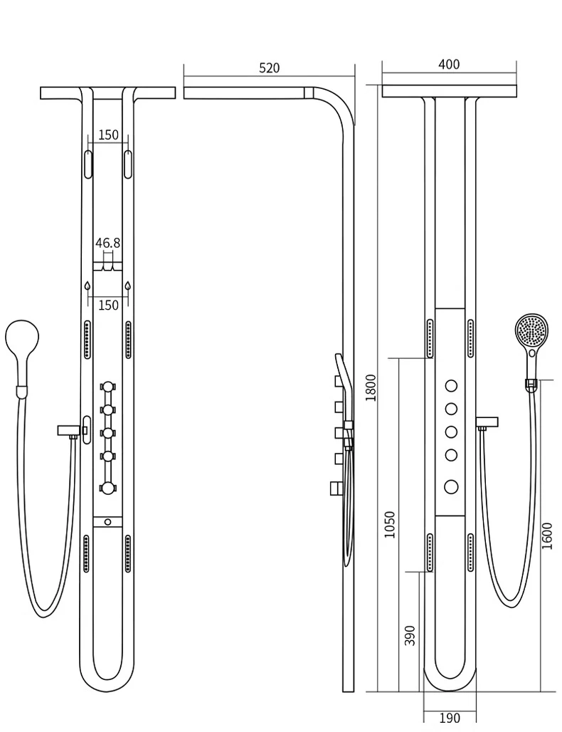 Factory Outlet Gun Gray Rainfall Shower Set Smart Thermostatic Shower Tower Column With Temperature Display Shower Panel