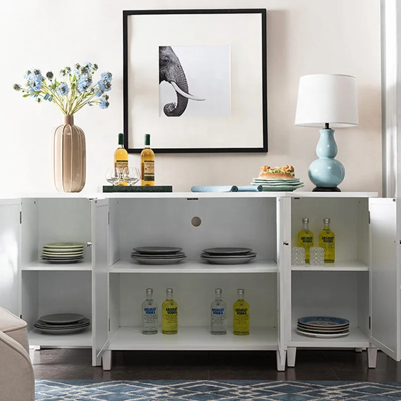 Wooden Curved Mirrored TV Stand Mirror 4 Doors Table for Living Room Furniture