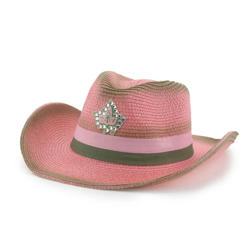 Ethnic Style Pink Straw Hat New Mexican Sombrero Wide Brim Hat Roll Up Beach Sun Straw Hat