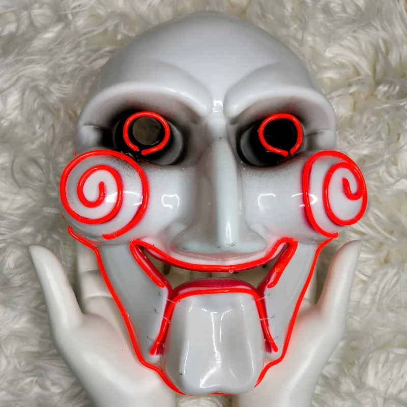 Light Up Neon El Wire Saw Mask for Scary Halloween Cosplay LED Costume