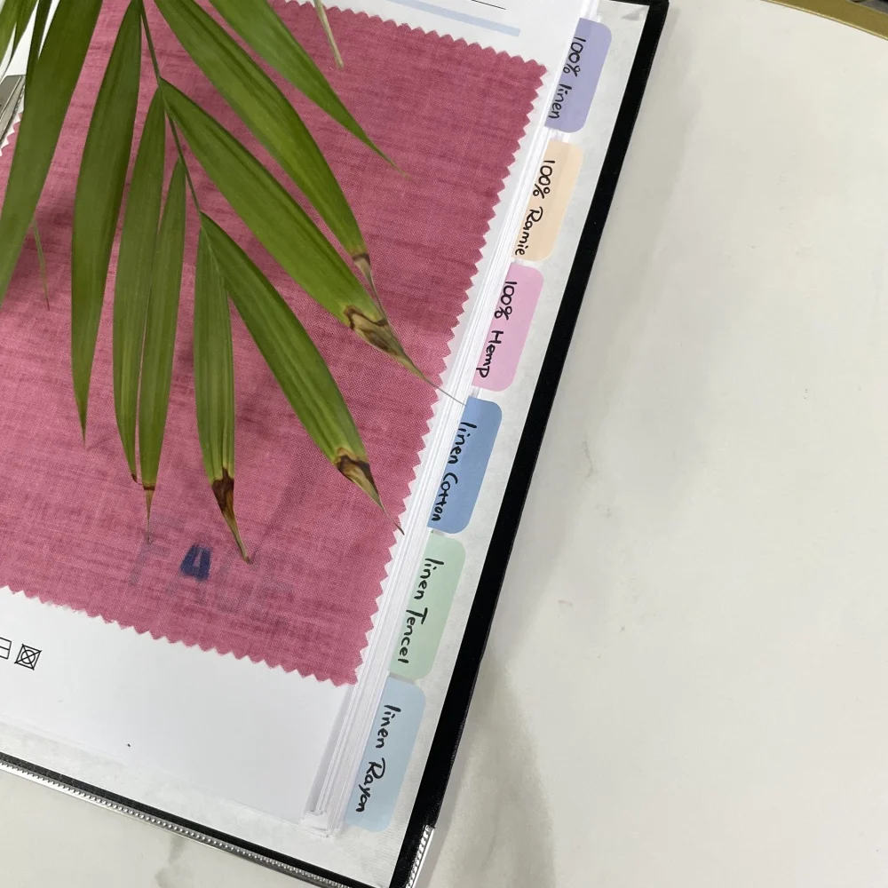 Linen cotton Blended Fabrics Stock Swatches Booklets Sustainable Cloth Ready To Ship 55%Linen 45%Cotton catalogue linen