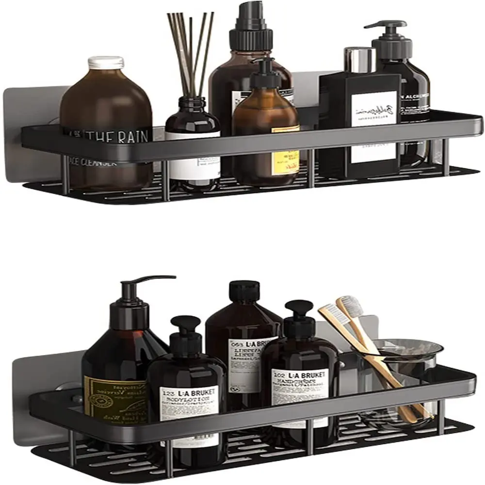 2024 Wholesale Two Layers Bathroom Shelf Storage Wall-mounted Space Rack Aluminum Alloy shower caddy Shelves for Bathroom