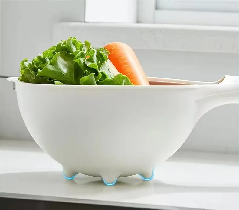 Rotatable Double Layers Vegetable Fruit Washing Kitchen Plastic Drain Basket