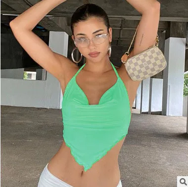 Женский летний комплект из топа и брюк, топ на бретелях с открытой спиной и логотипом под заказ, 2021