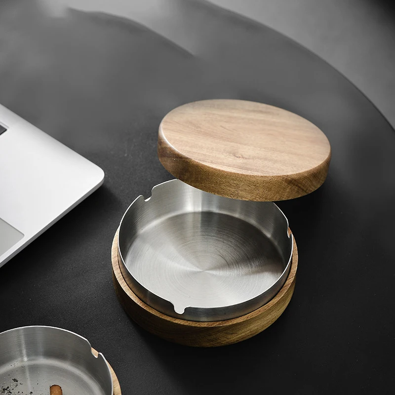 New Arrival Round Wooden Ashtray Office Home Restaurant Cigar Holder Ashtray With Lid
