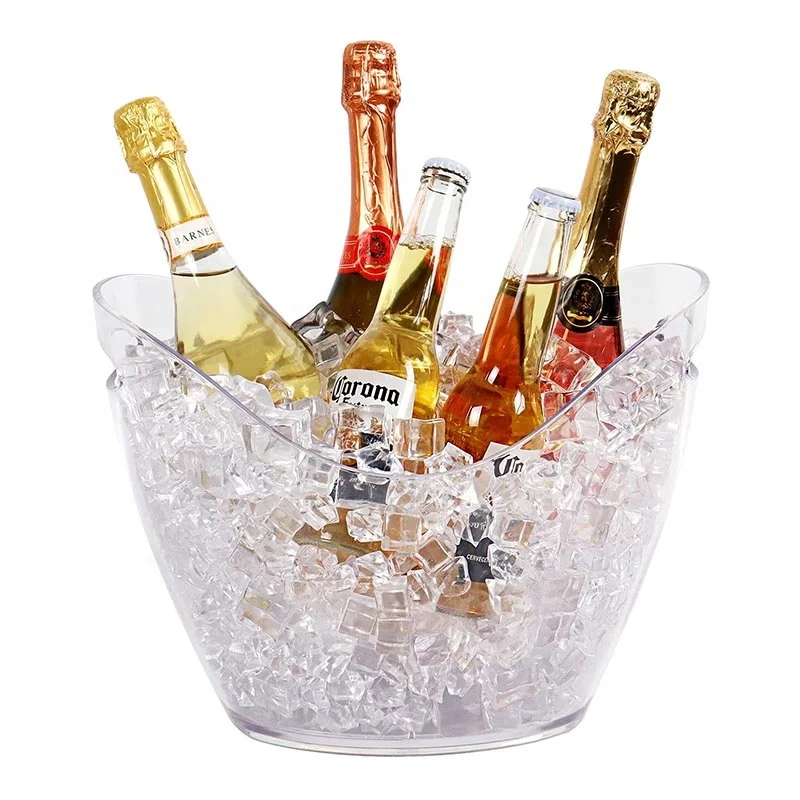 Custom Ice Bucket Clear Acrylic 8 Liter Plastic Tub For Drinks and Parties, Food Grade Holds 5 Full-Sized Bottles