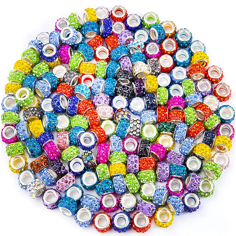 SOJI Big Hole Lampwork jewelry bead with Rhinestone Large Hole European Beads Rondelle Spacer Beads for Jewelry Making