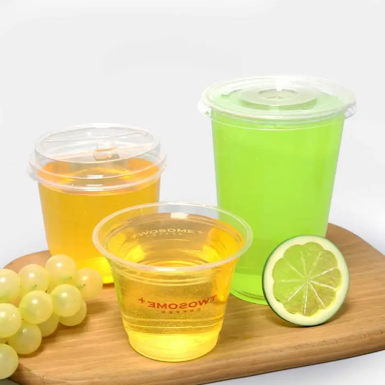 Custom Logo12oz 16Oz 20Oz 24Oz Disposable PET PLA Eco Strawless Plastic Cups Clear Beverage Coffee Cups With Lids For Shop Party