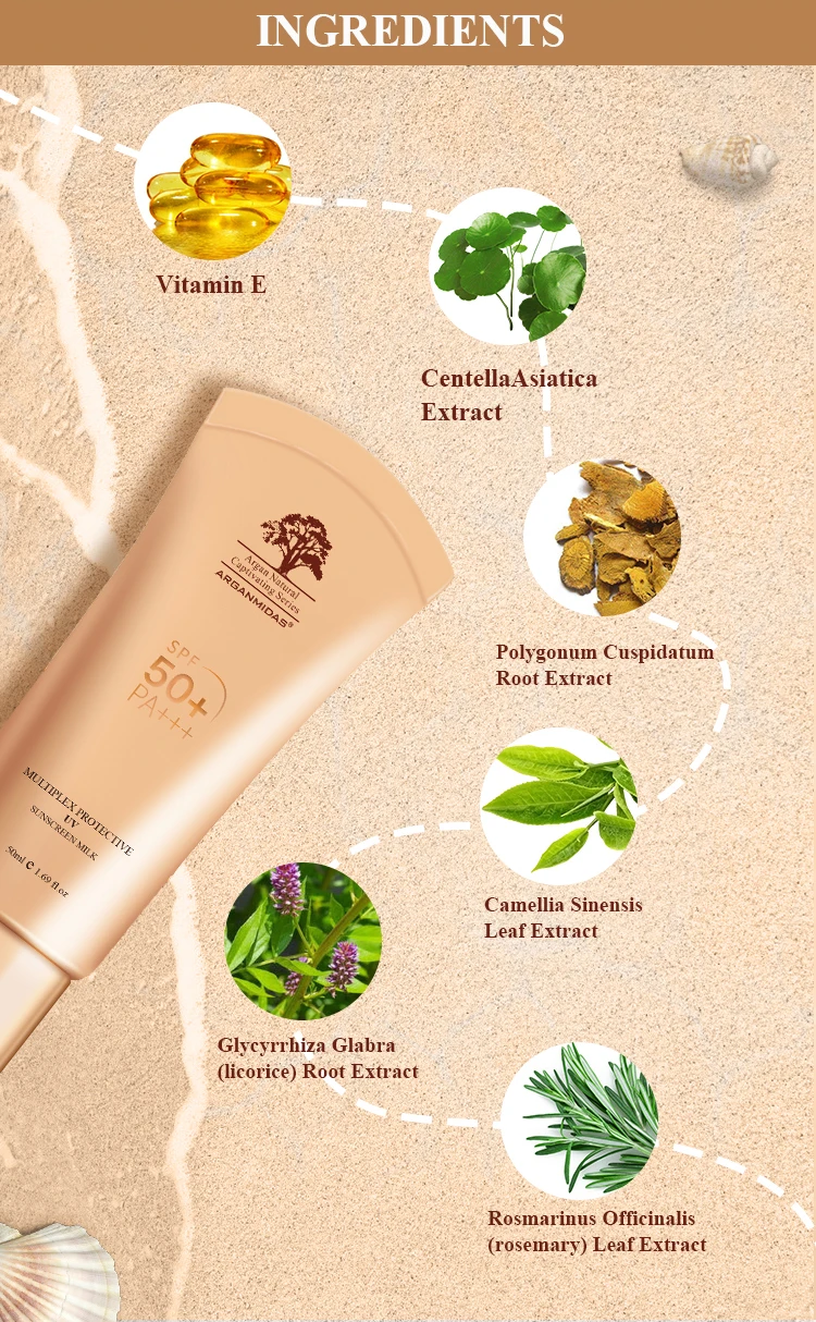 2020 Manufacture Customized Vegan Mineral Sunscreen Spray Spf 50 Cream Milk Lotion Korean Travel Size 50ml