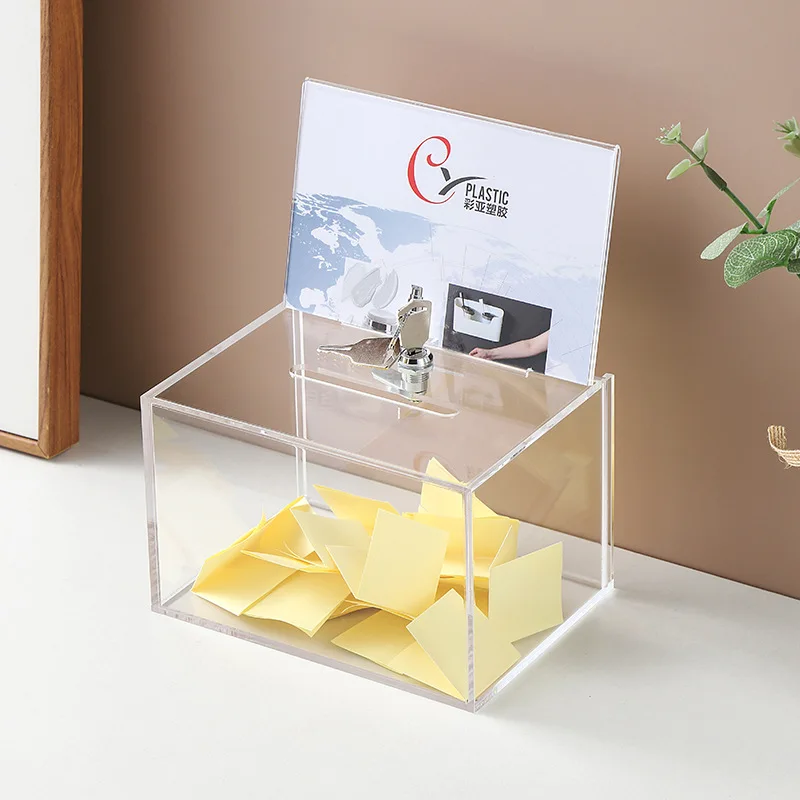 6-sided transparent donation fundraising box fine money ballot suggestion box acrylic ballot box with locks