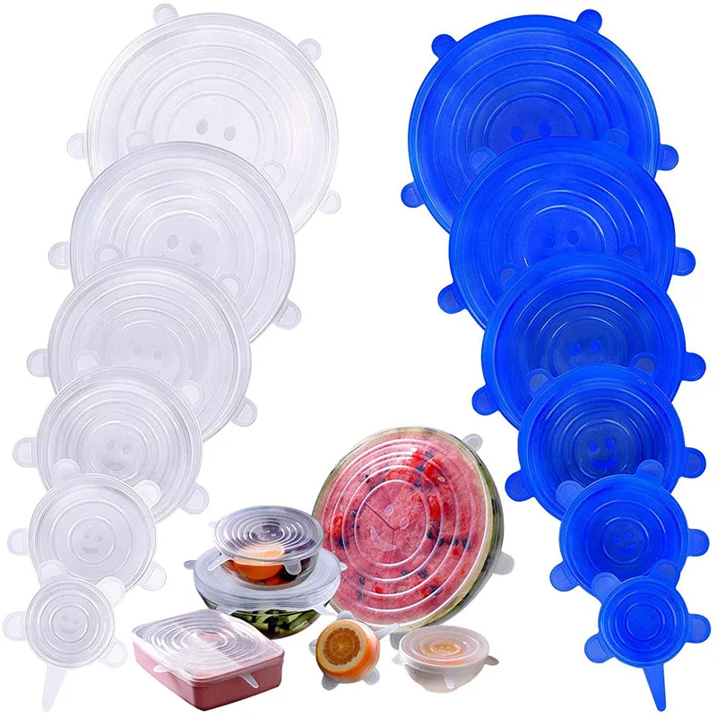
Reusable BPA Free 6 Pack Food Fresh Covers Lid Set Silicone Stretch Lids for food 