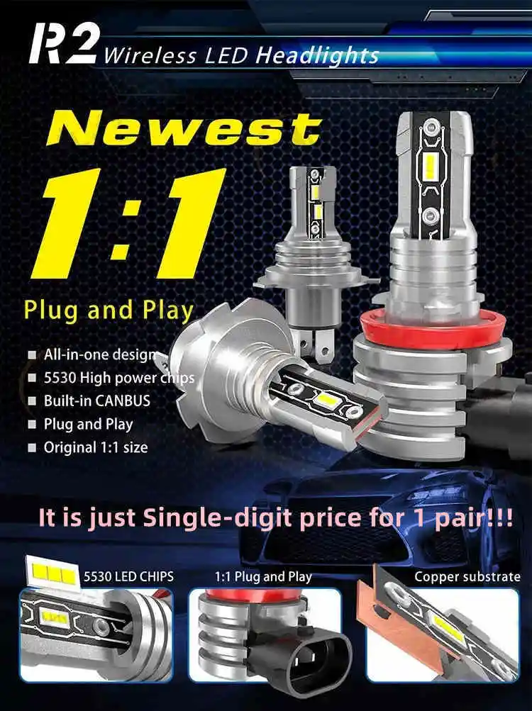 Auto Lighting System 9005 9006 Canbus high brightness R2 LED Headlights Bulb H11 H7 H4 High Power Car LED Light
