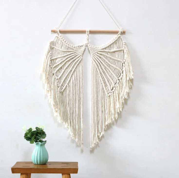 Wholesales Macrame Wall Hanging Angel wings Boho Chic Woven Leaf Tassels Decoration Handmade Bohemian Woven Tapestry