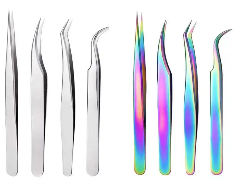 Hot 90 degree pink tweezers for Professional Russian volume tweezers steel  highprecisioned  glitter diamond grip lash tweezers