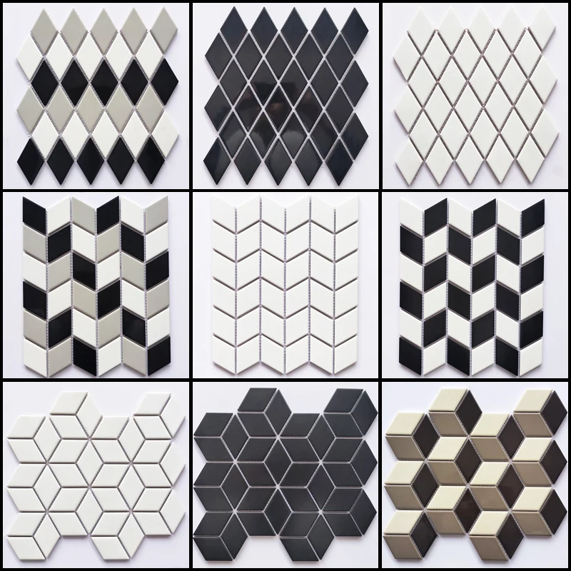 Diamond Pattern 3D Black and White Grey Porcelain Mosaic Tile for Bathroom and Kitchen backsplash