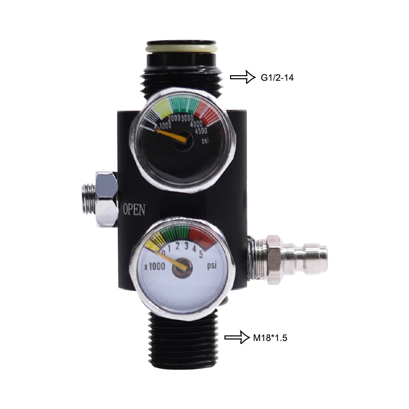 M18*1.5 or 5/8-18UNF Paintball Adjustable HPA Air Regulator Output Pressure 1000 to 3000psi Available with Dual Gauge