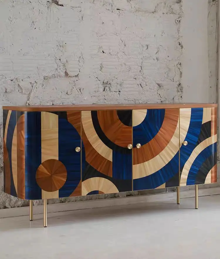 Collection level black and white elegant color matching lacquer wood hand-painted medieval French dining sideboard