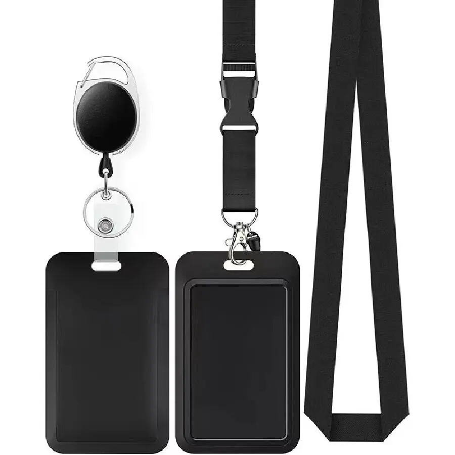 Cheap Wholesale Black Badge Holder Keychain Yoyo Retractable Lanyard With Card Holder Polyester Neck Strap
