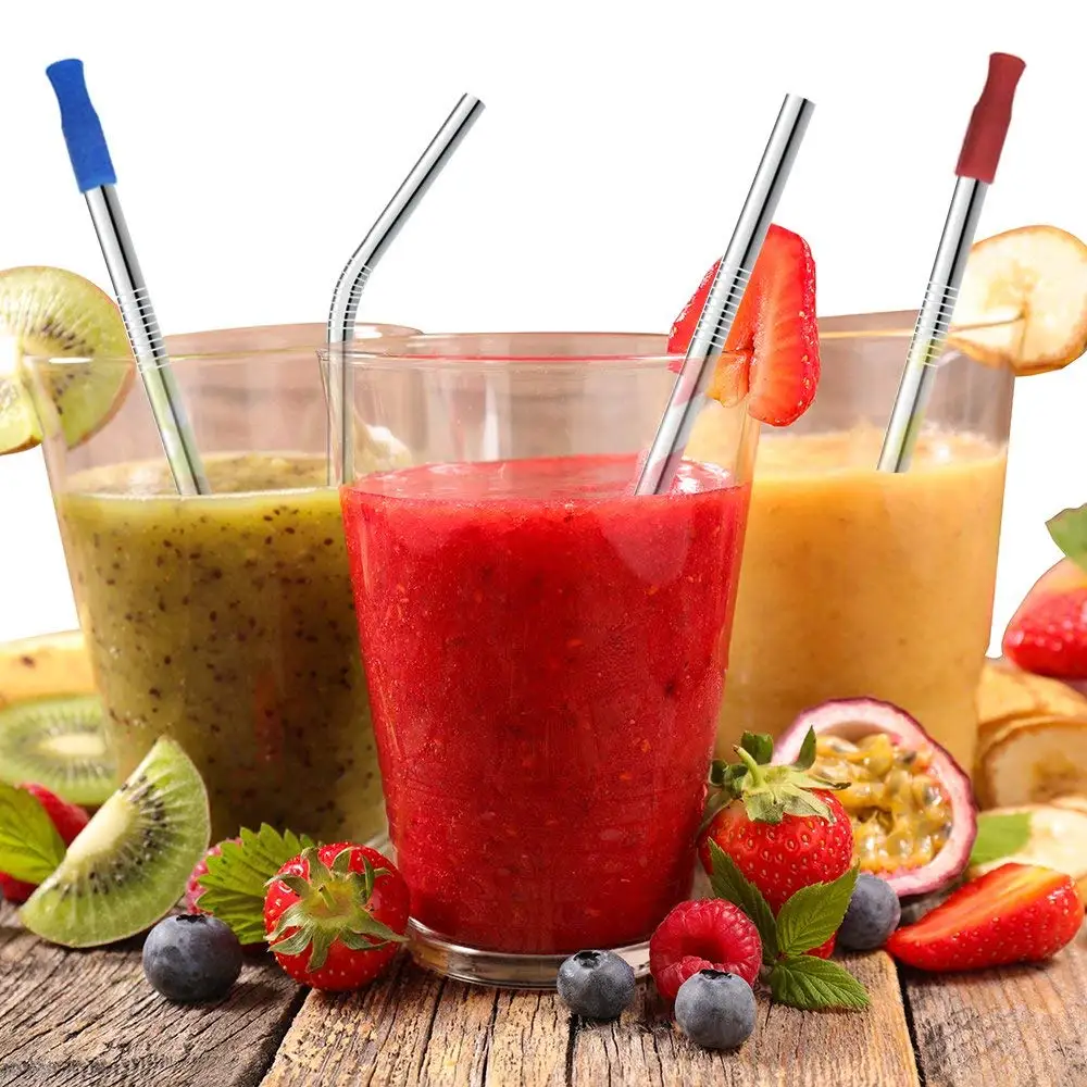 
Wholesale High Quality Custom Logo Reusable 8 piece 304 Stainless Steel Metal drinking Straws Set With Brush And Pouch 