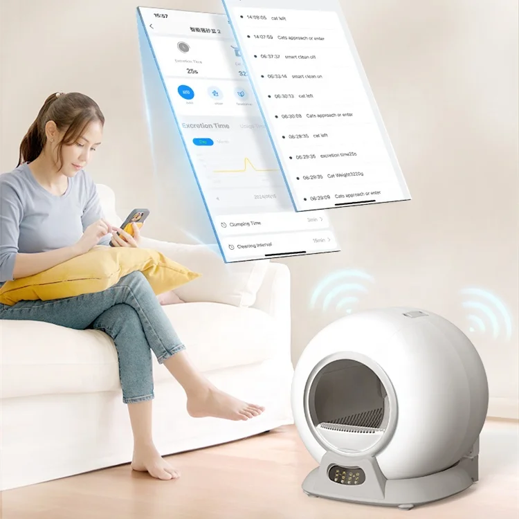 New design Smart Cat Litter Box Self-Cleaning Automatic Cat Toilet  With App Control 65L large space Factory price
