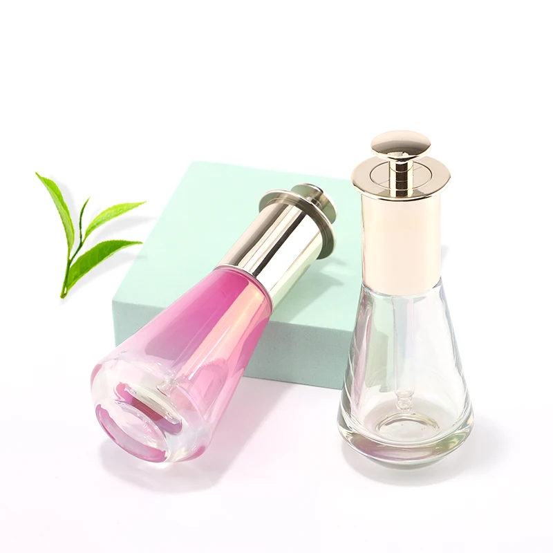 New design   special shape custom color glass bottle with press push dropper for essential oil