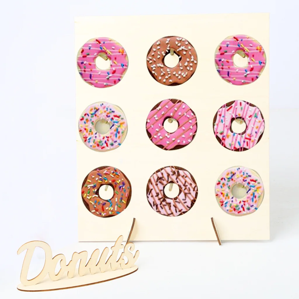 DIY Wooden Wall Rustic Wedding Decoration Table Donut Party Decor retail donuts display rack wooden display shelf rack