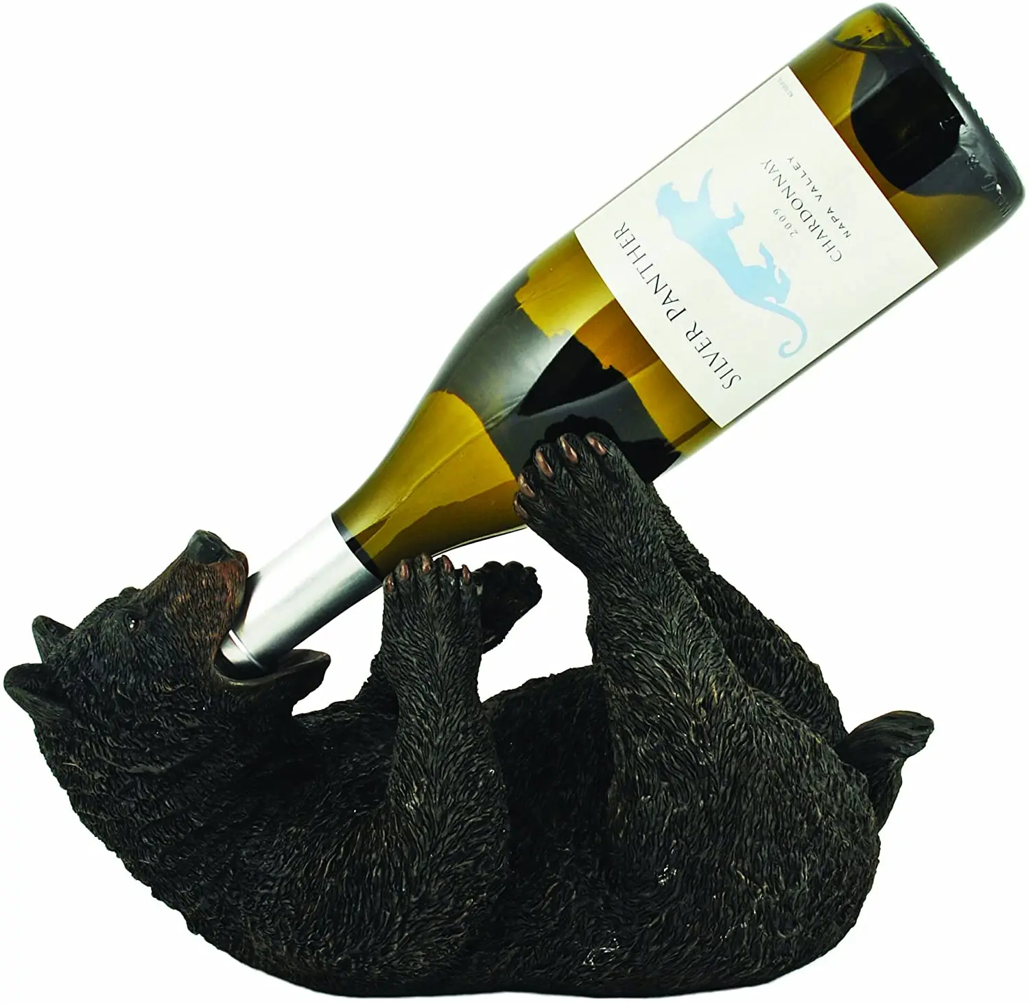 drinking black bear wine bottle holder in rustic animal sculpture & statue wine stands home decorative wine racks &gifts
