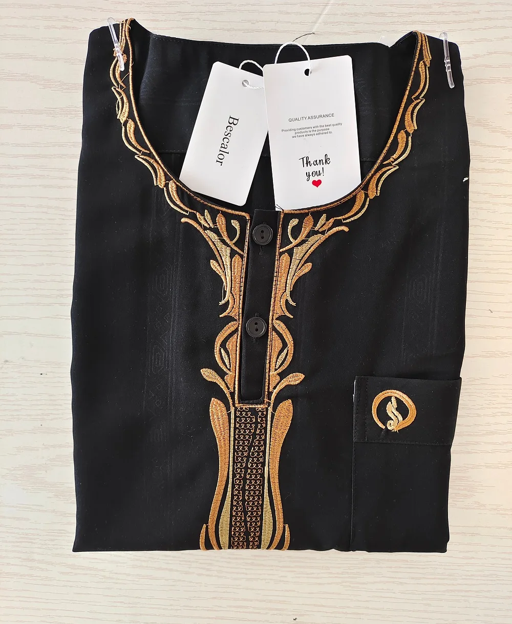 
Pure Color Muslim Men Praying Ramadan Embroidery Fashion Men Robe 