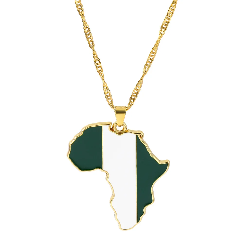 Gold Enamel map Pendant Necklace custom Country Flag jewelry African pendant necklace Chain Jewellery