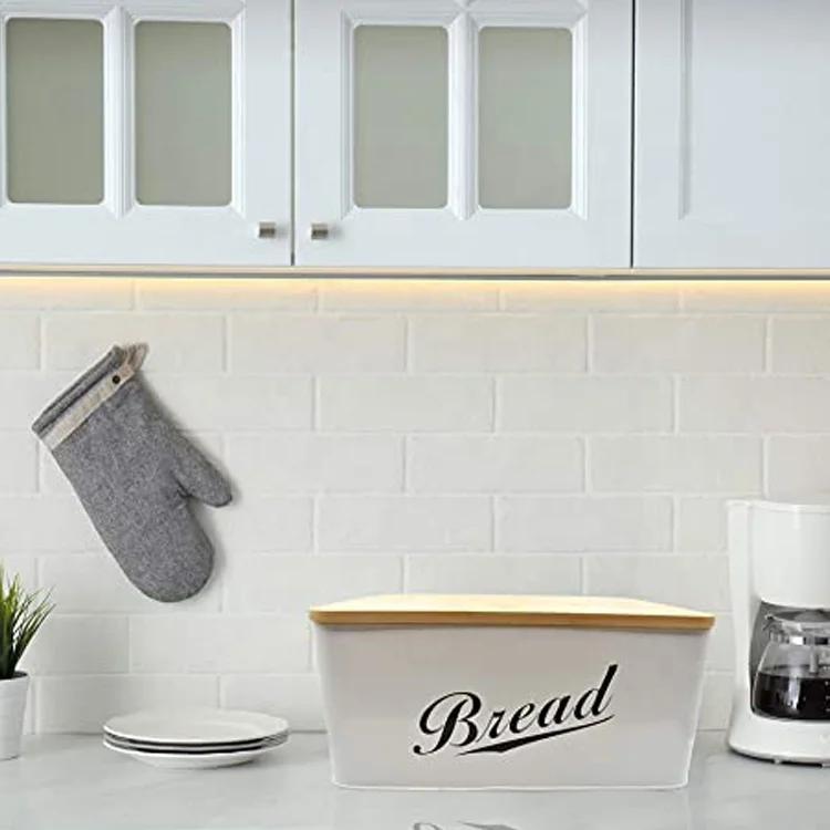 Modern Metal Bread Box with Bamboo Lid, Bread Storage, Bread Container for Kitchen Counter