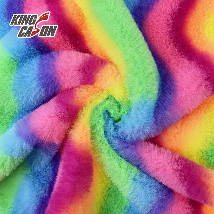 Kingcason Rainbow Design Prints Rabbit Faux Fur For Blankets
