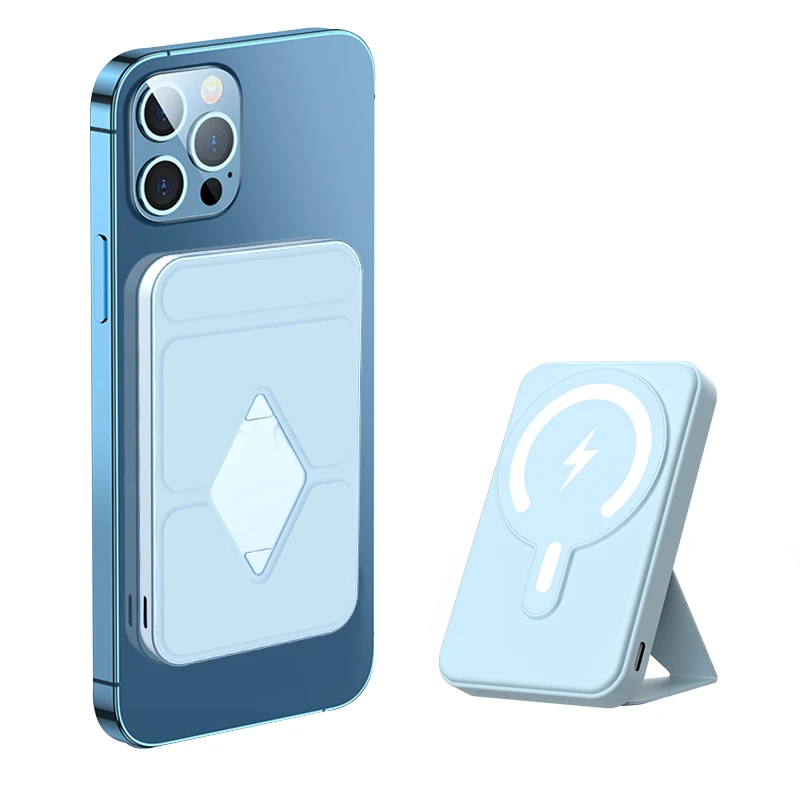2022 Slim Magsafing 15W Wireless Pover Bank Magnetic Powerbank 5000mAh With Folding Stand Fast Charging Mini Batterie Externe